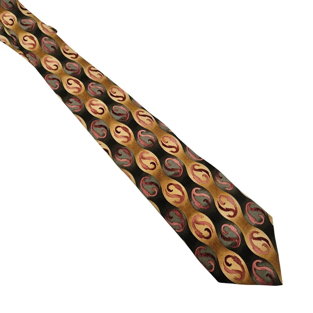 Grateful Dead Mens Silk Tie Paisley Swirl Gold Black‎ Red Fire On The Mountain